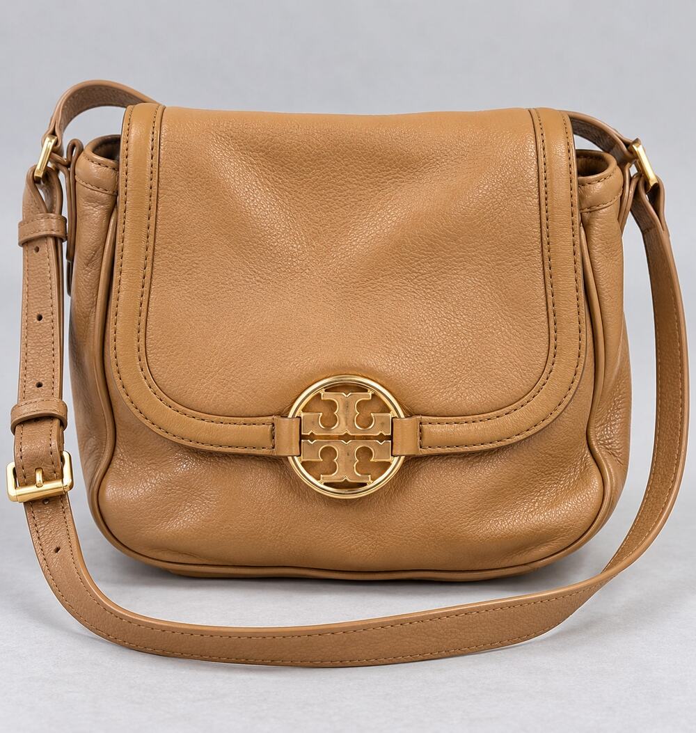 Tory Burch Amanda Round Royal Tan Pebbled Leather Crossbody Bag